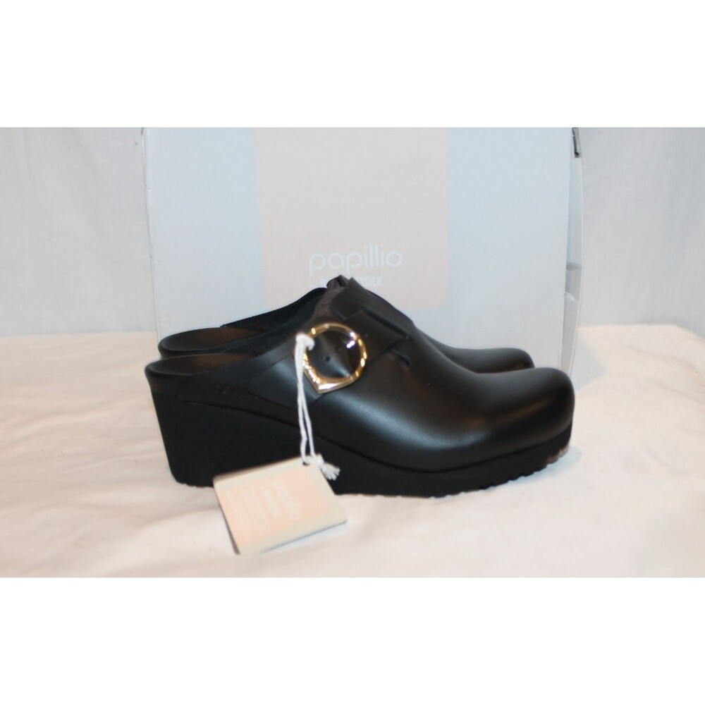 Birkenstock Papillio Women's Fanny Ring Buckle Black Leather Clogs EU 41 NARROW - Picture 2 of 9